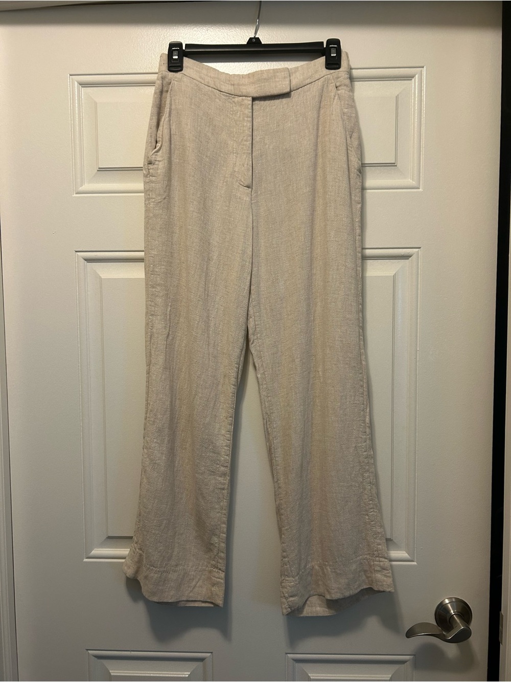 Abercrombie & Fitch Cream Wide-Leg Linen-Blend Pants